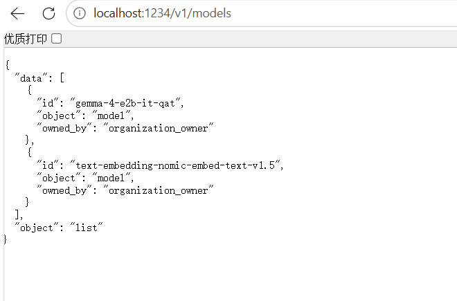 localhost:1234/v1/models 返回的模型列表 JSON